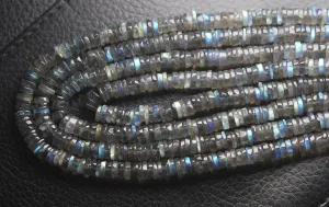 14 Inches Strand, Finest Quality,Blue Flashy Labradorite Smooth Buttons Beads, 5-6mm Large