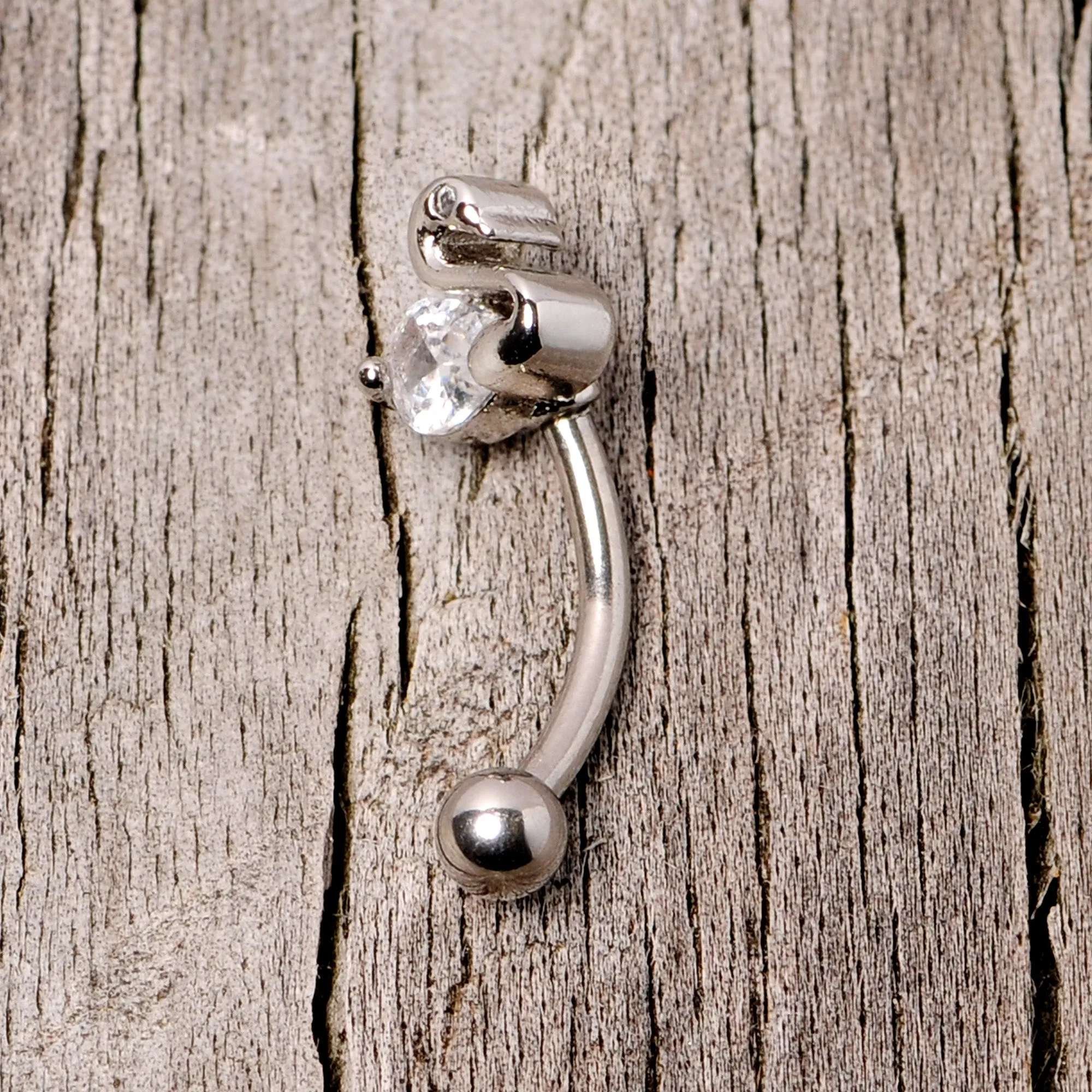 16 Gauge 5/16 Clear CZ Gem Sleek Swan Curved Eyebrow Ring