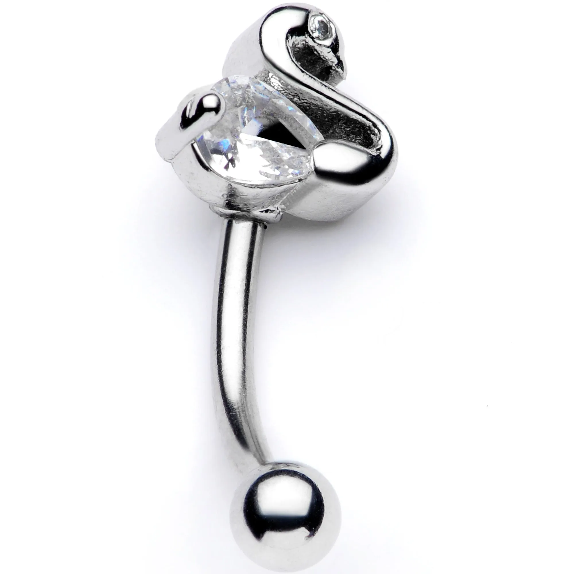 16 Gauge 5/16 Clear CZ Gem Sleek Swan Curved Eyebrow Ring
