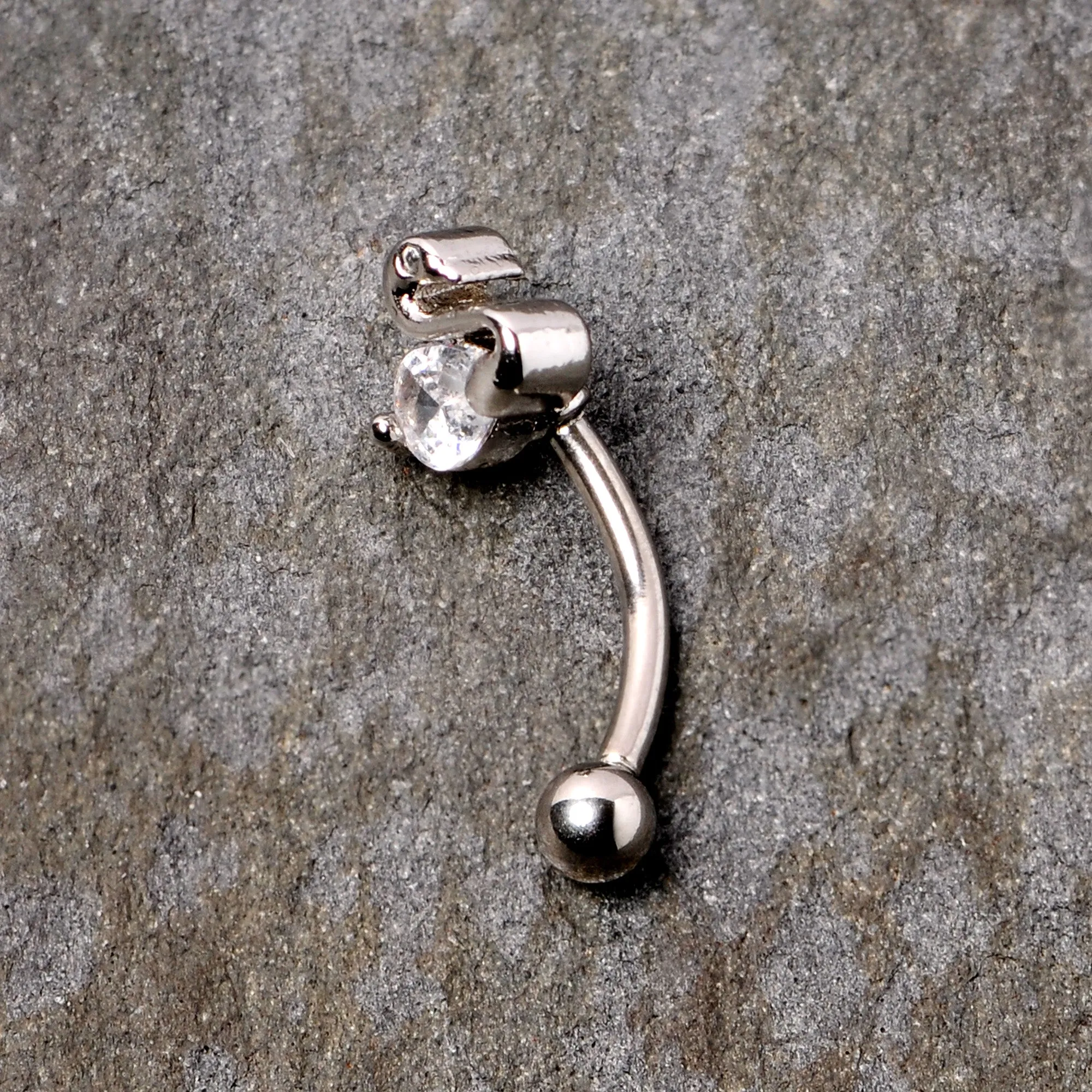 16 Gauge 5/16 Clear CZ Gem Sleek Swan Curved Eyebrow Ring