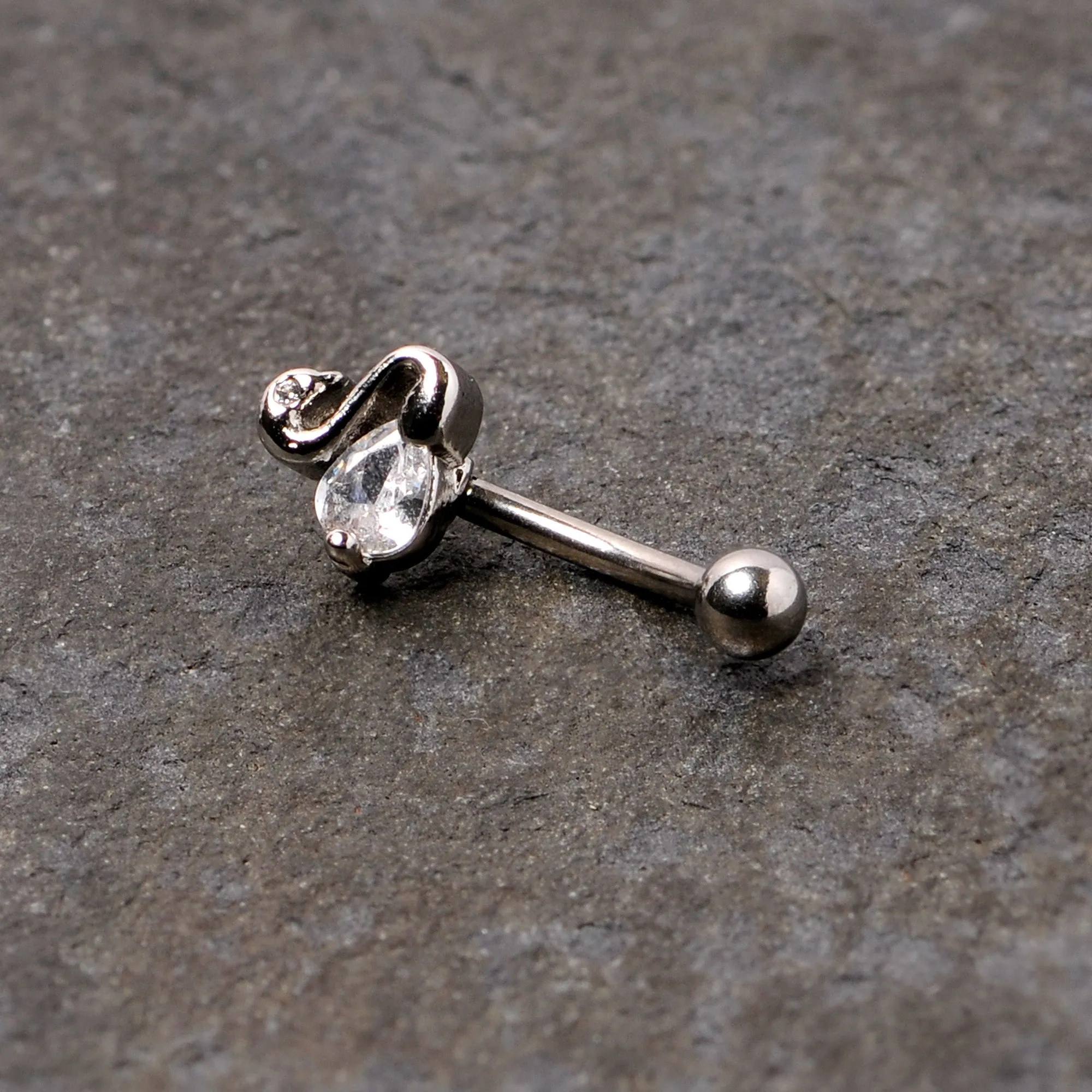 16 Gauge 5/16 Clear CZ Gem Sleek Swan Curved Eyebrow Ring