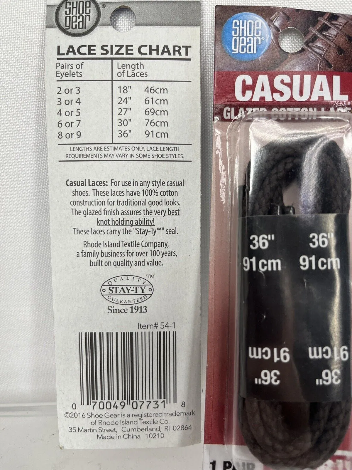 (2)  Shoe Gear 36” Casual Shoelaces - Glazed Cotton Round BLACK 8-9 Eyelets