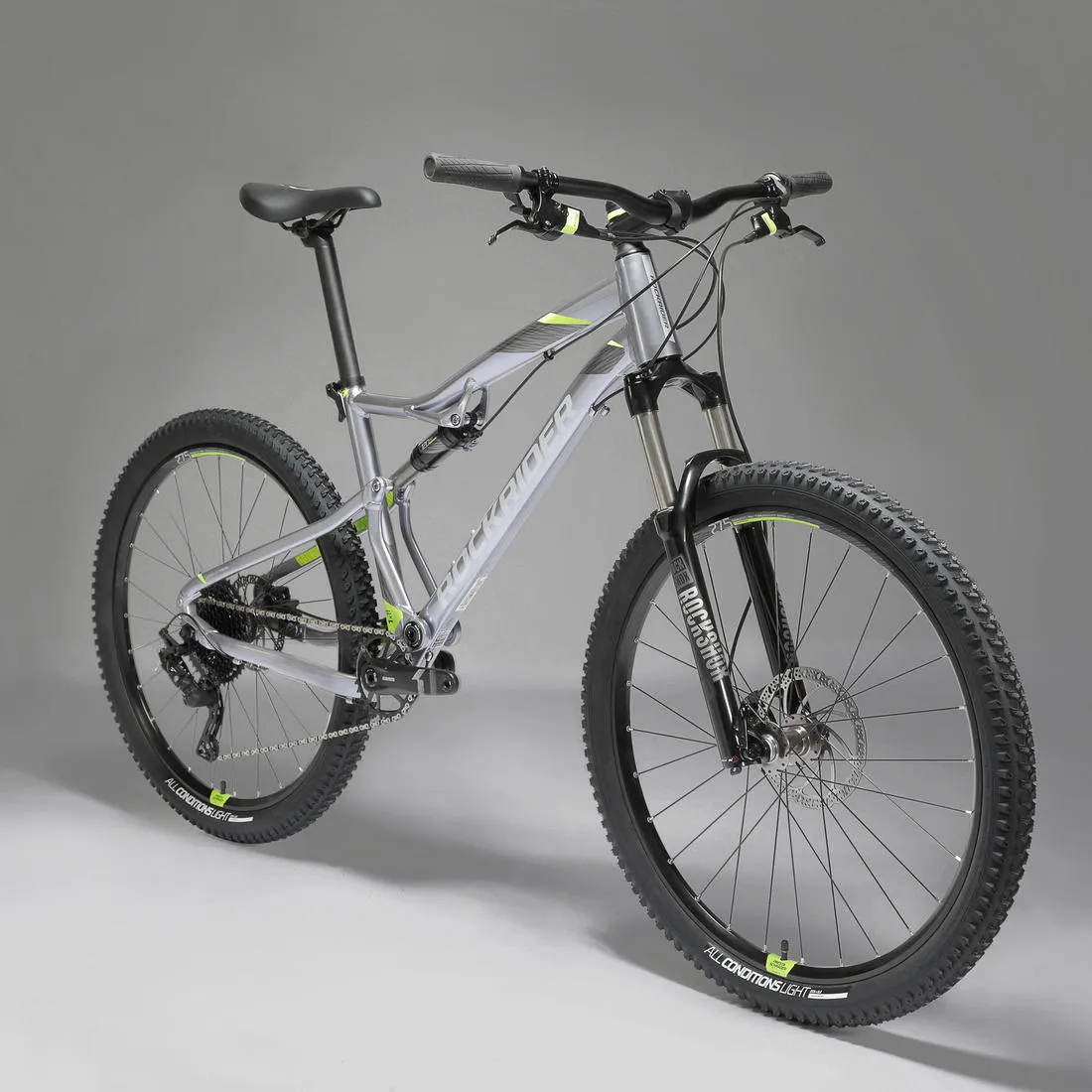 27.5 Inch MOUNTAIN BIKE FULL SUSPENSION ROCKRIDER ST 900 - Grey/Yellow