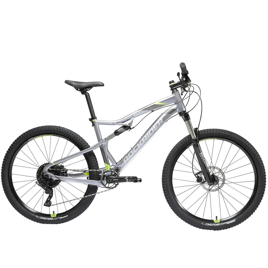 27.5 Inch MOUNTAIN BIKE FULL SUSPENSION ROCKRIDER ST 900 - Grey/Yellow