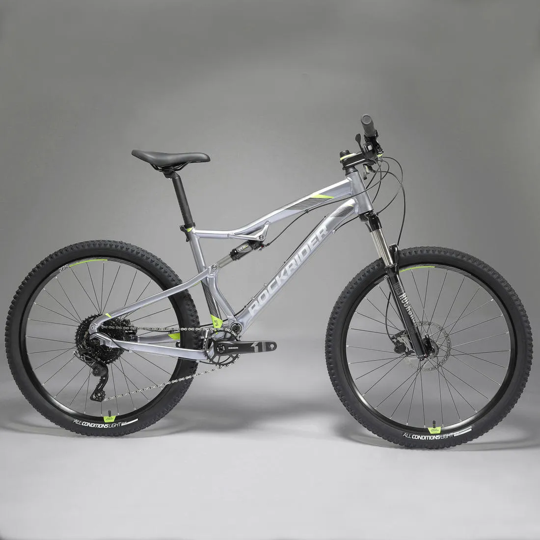 27.5 Inch MOUNTAIN BIKE FULL SUSPENSION ROCKRIDER ST 900 - Grey/Yellow