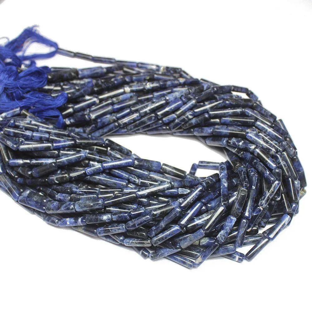 5 x Natural Blue Sodalite Smooth Tube Gemstone Loose Spacer Beads 9mm 13mm 12"