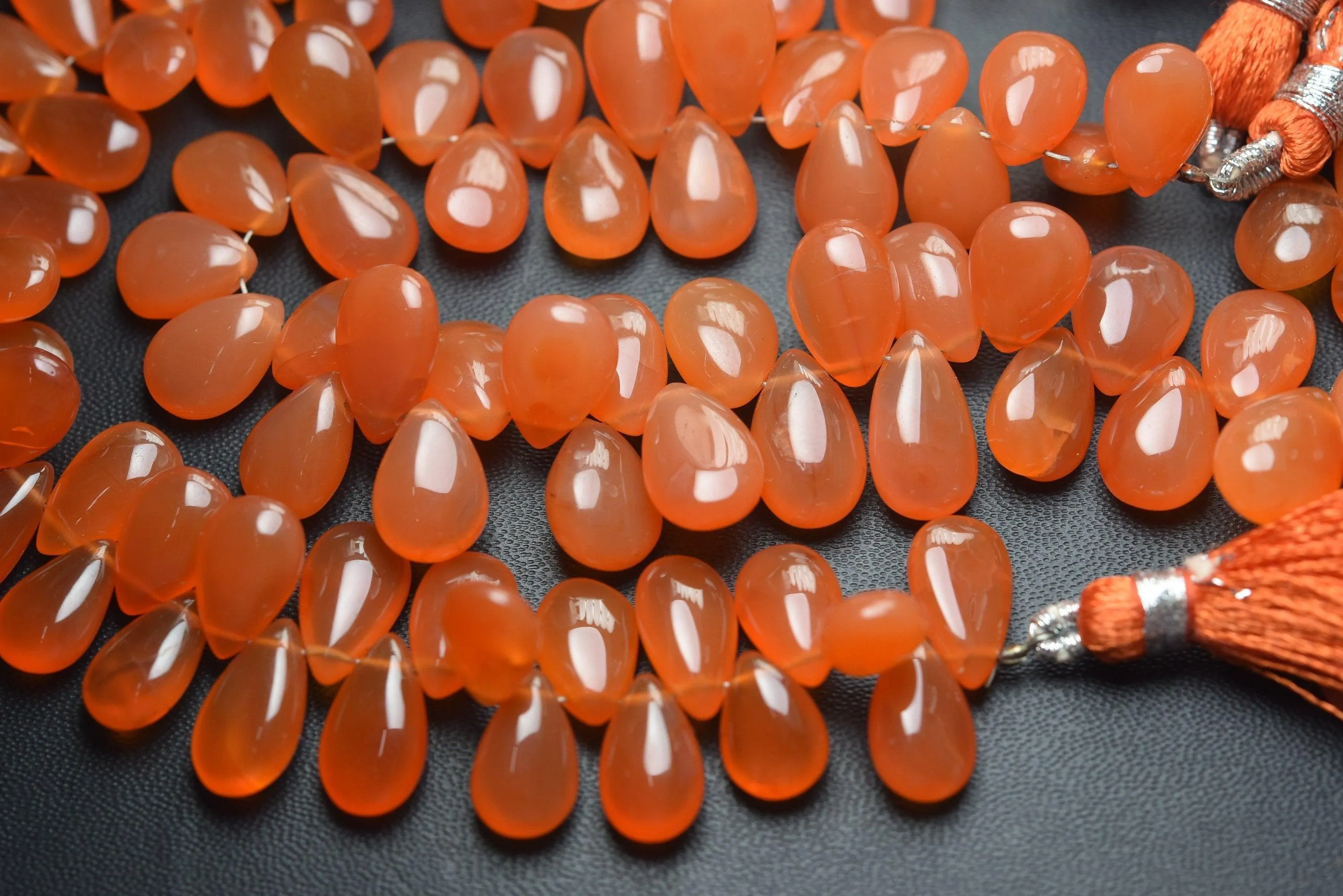 8 Inch Strand, Natural Carnelian Smooth Pear Shape Briolettes, 11-12mm Size,