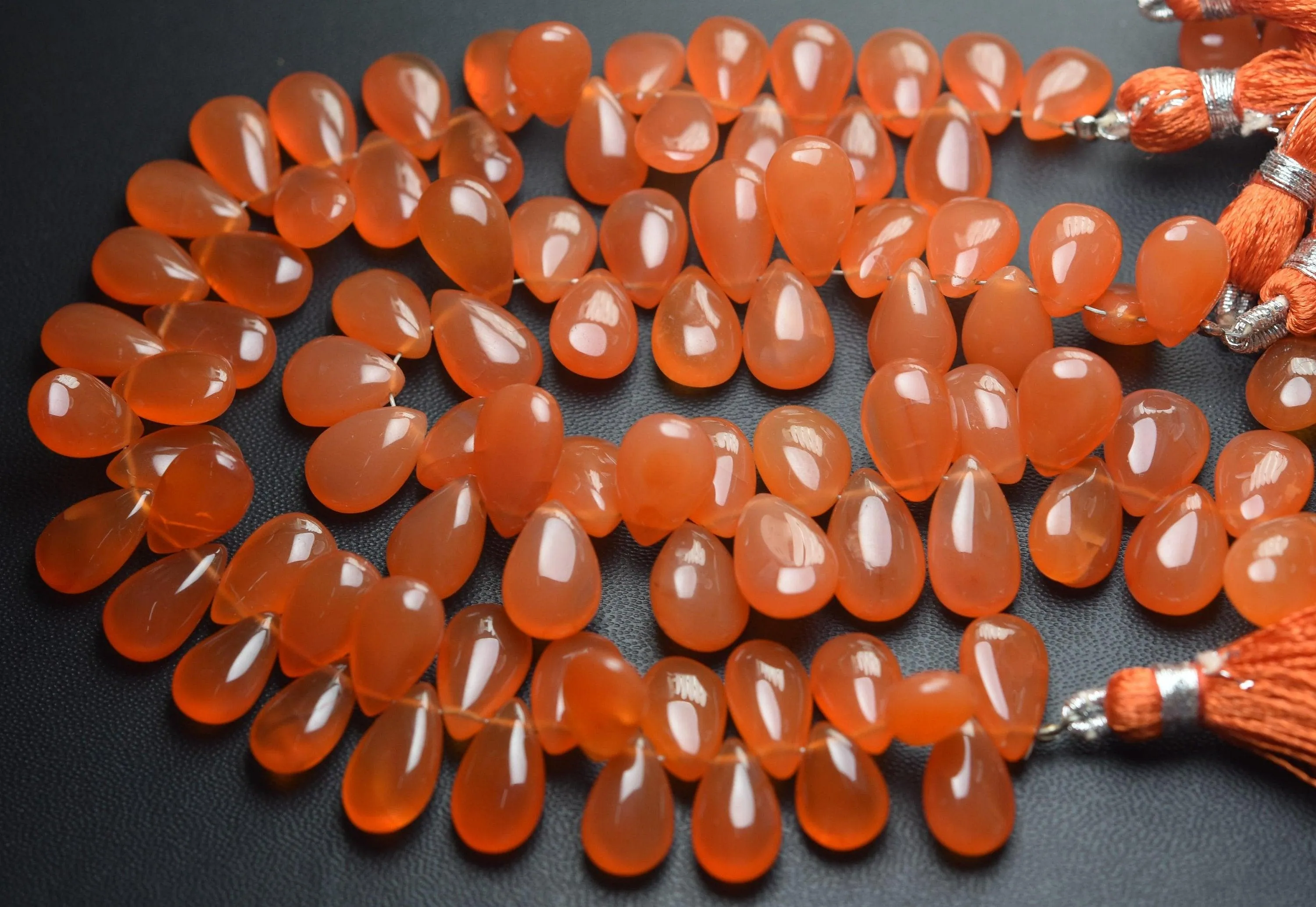 8 Inch Strand, Natural Carnelian Smooth Pear Shape Briolettes, 11-12mm Size,