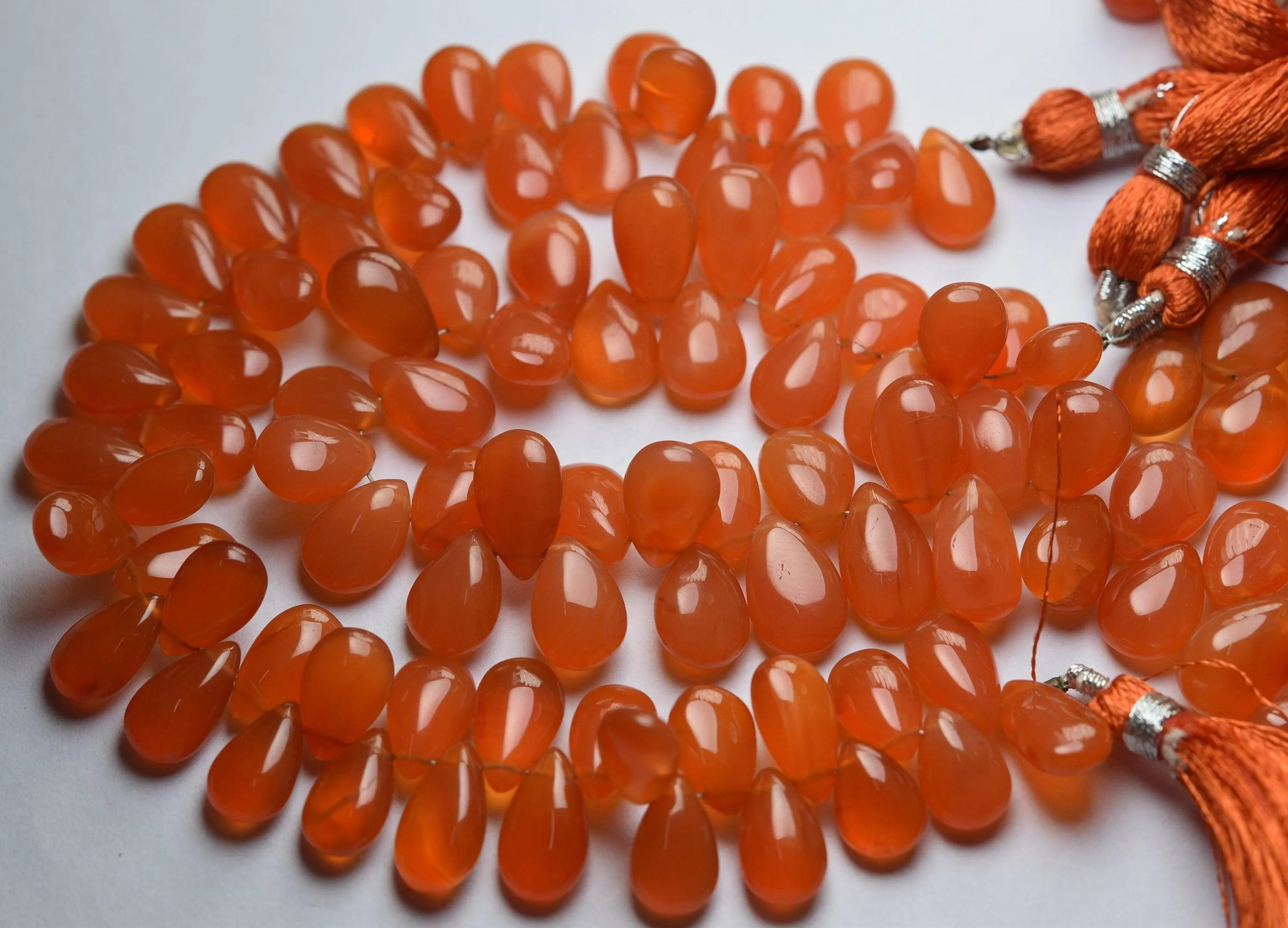 8 Inch Strand, Natural Carnelian Smooth Pear Shape Briolettes, 11-12mm Size,