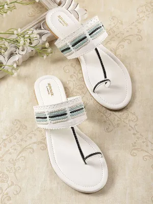 Anouk Women Woven Striped Ethnic One Toe Flats