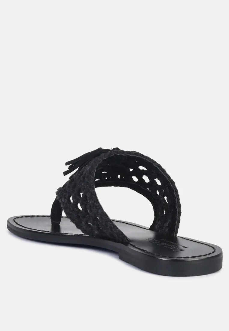 Beech Handwoven Natural Suede Tassel Thong Flats By Ruw