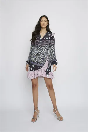 Black-Pink-Multi-Flower Multi-Ruffle-Layers Mini-Dresses