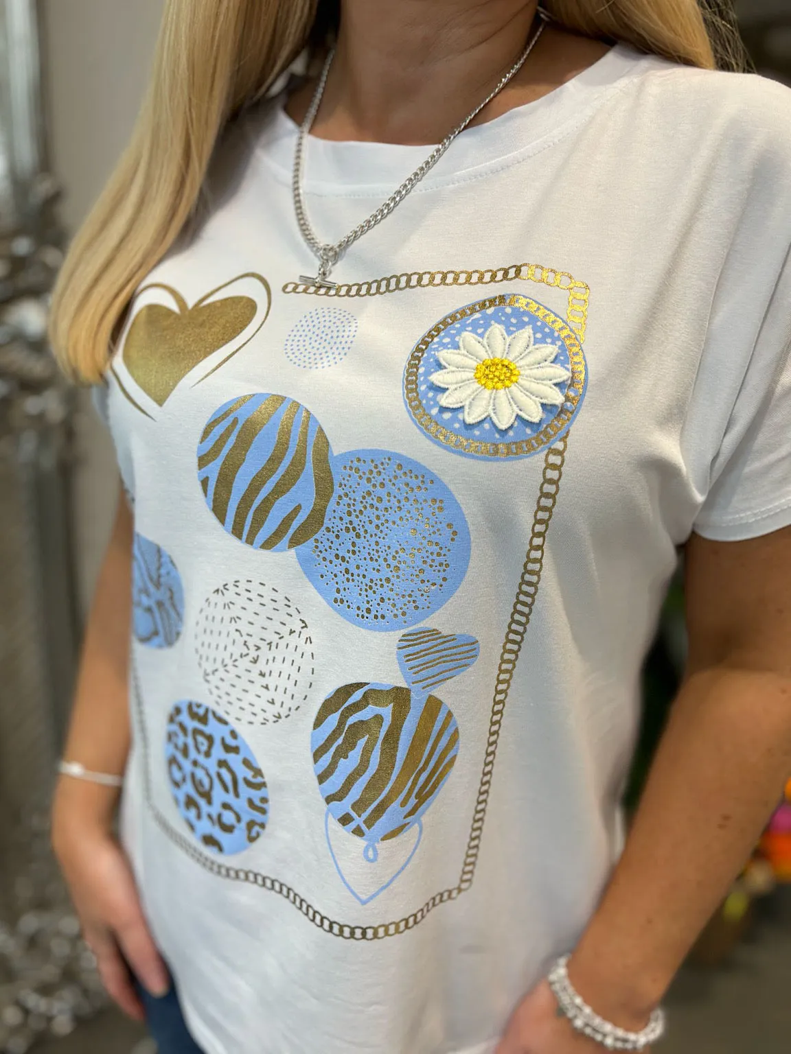 Blue Metallic Multi Pattern T-Shirt Fiona