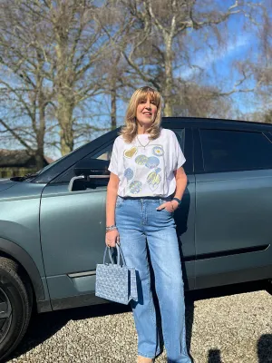 Blue Metallic Multi Pattern T-Shirt Fiona
