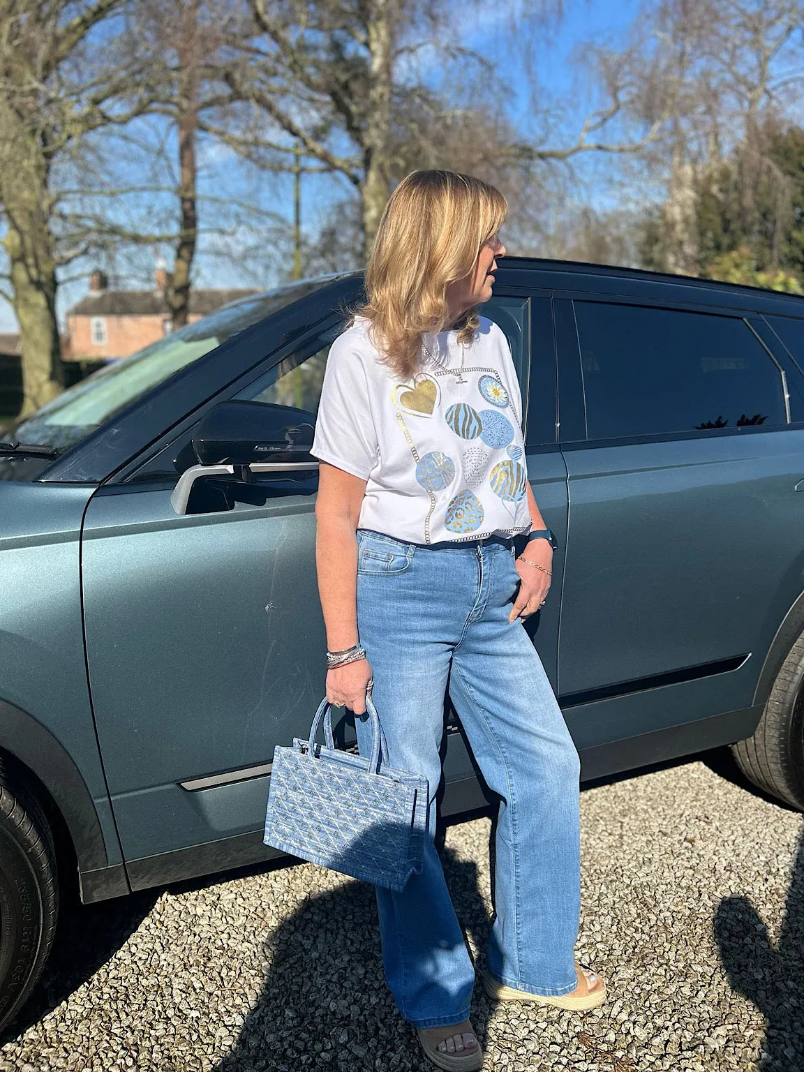 Blue Metallic Multi Pattern T-Shirt Fiona