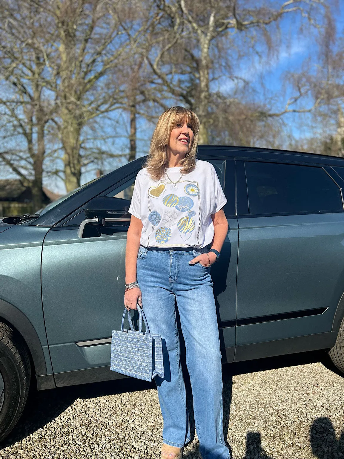 Blue Metallic Multi Pattern T-Shirt Fiona