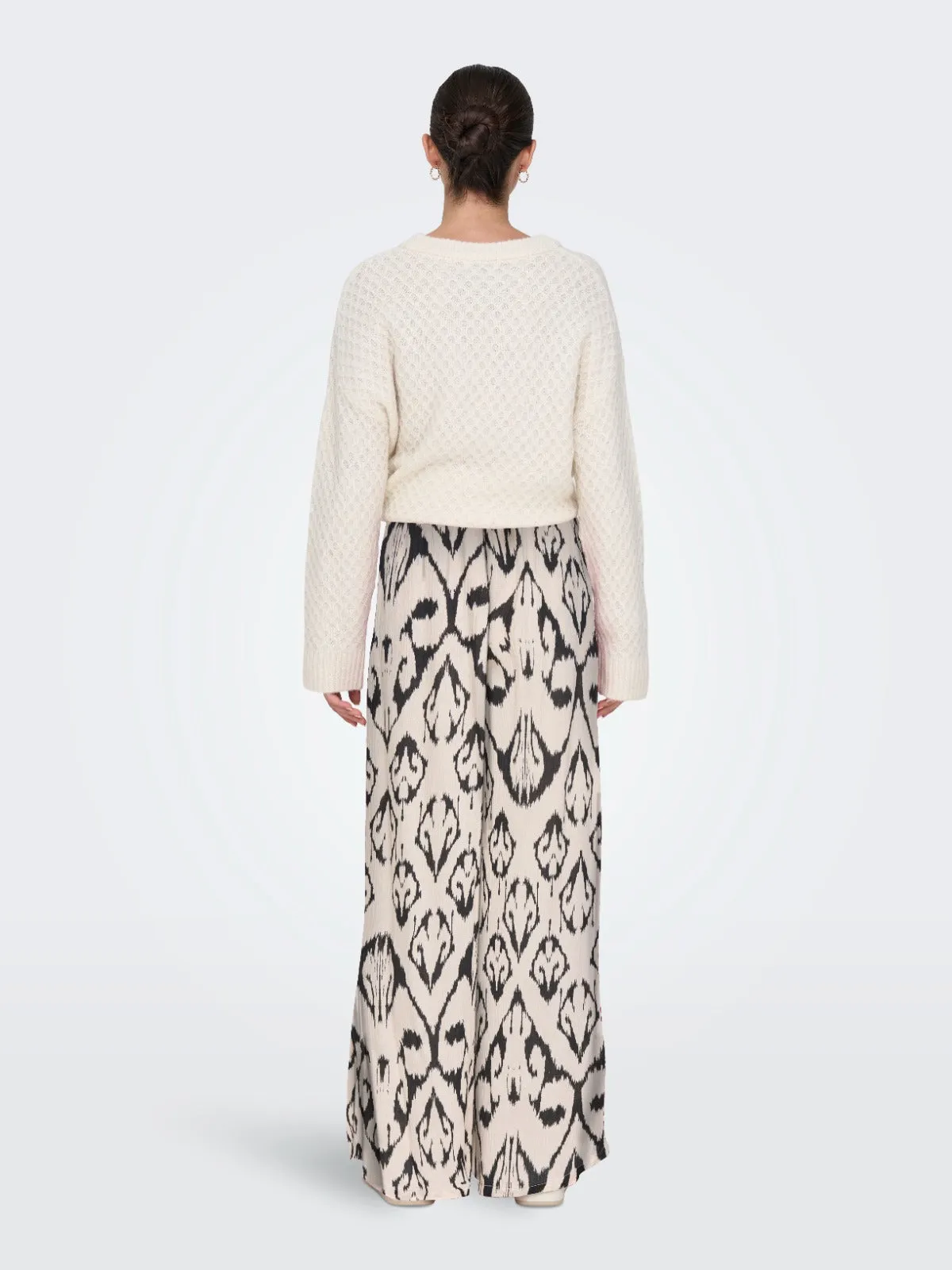 Bree Patteren Wide Leg Trousers Cream