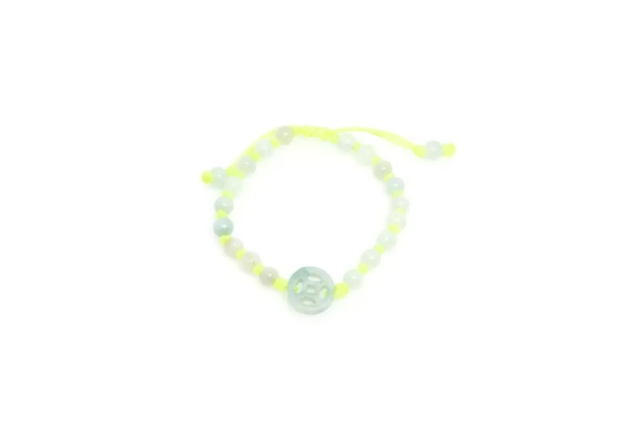 Burmese Jadeite 'Good Fortune' Children's Silk Bracelet