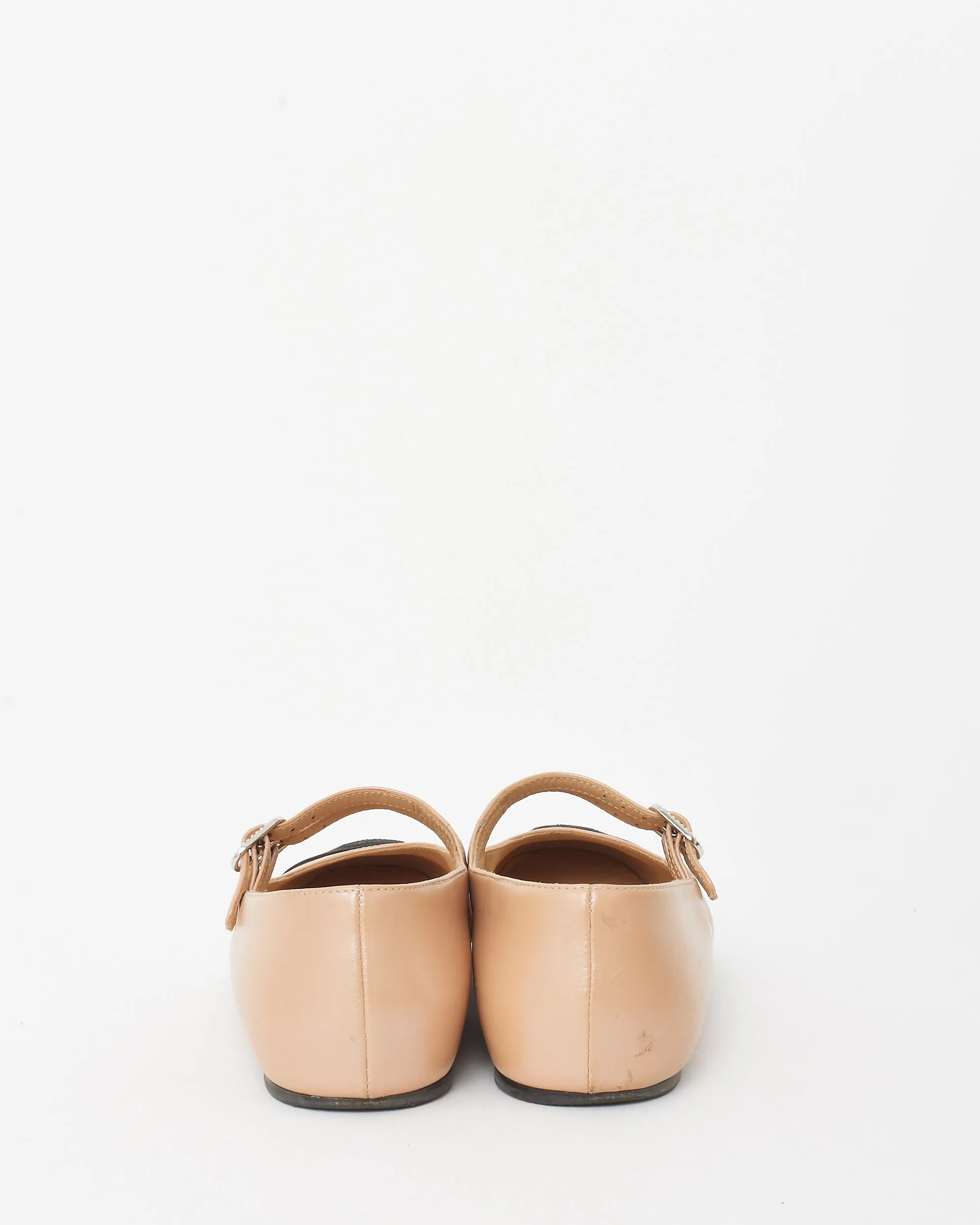 Chanel Beige Leather & Black CC Cap Toe Mary Jane Ballet Flats - 37