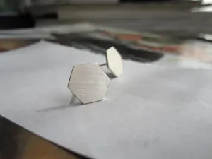 Classically Modern Design - Hand-Made Thin Sterling Silver Flat Hexagon Studs - 0045