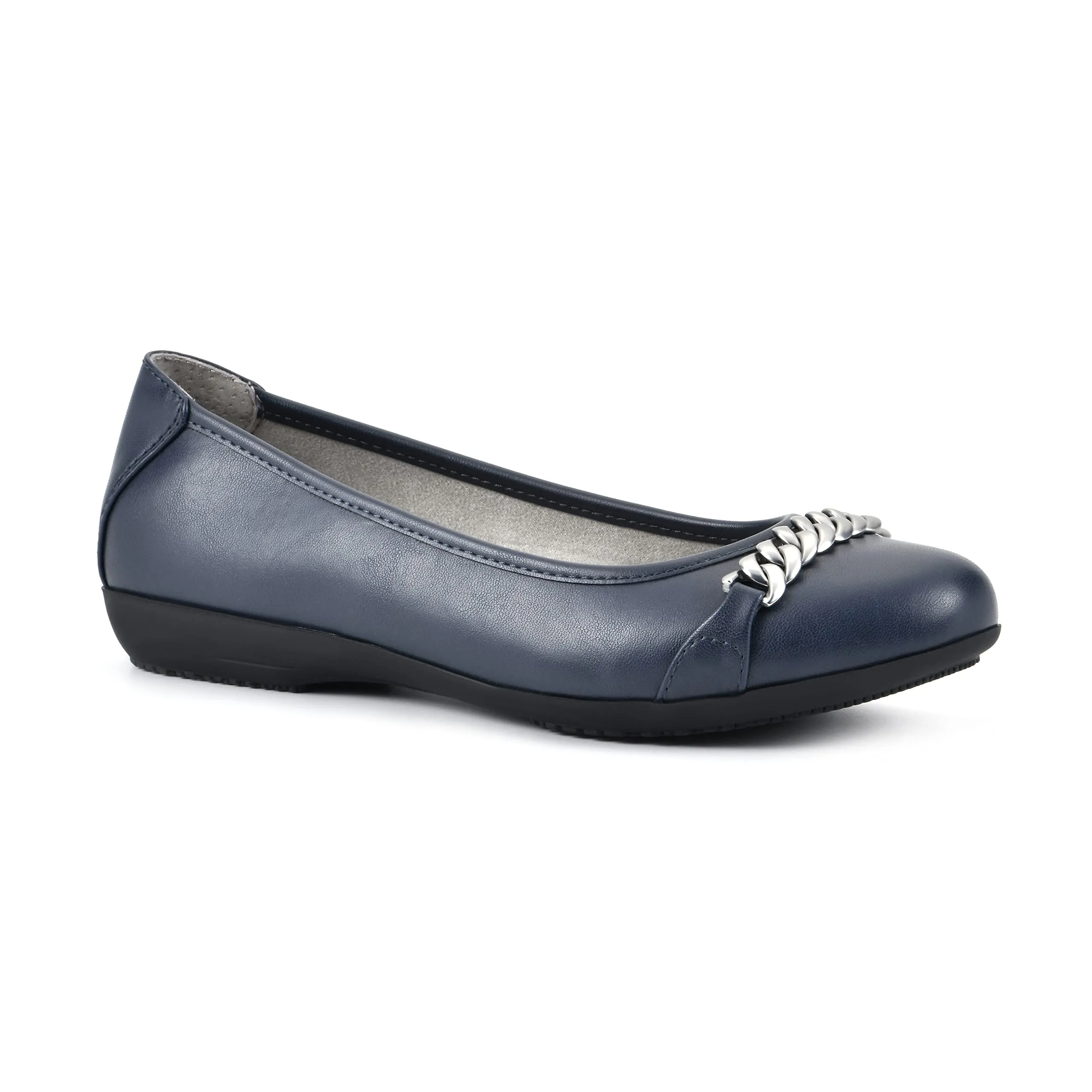 CLIFFS BY WHITE MOUNTAIN Charmed Women's Ballet Flat, Navy/Smooth, 6 M