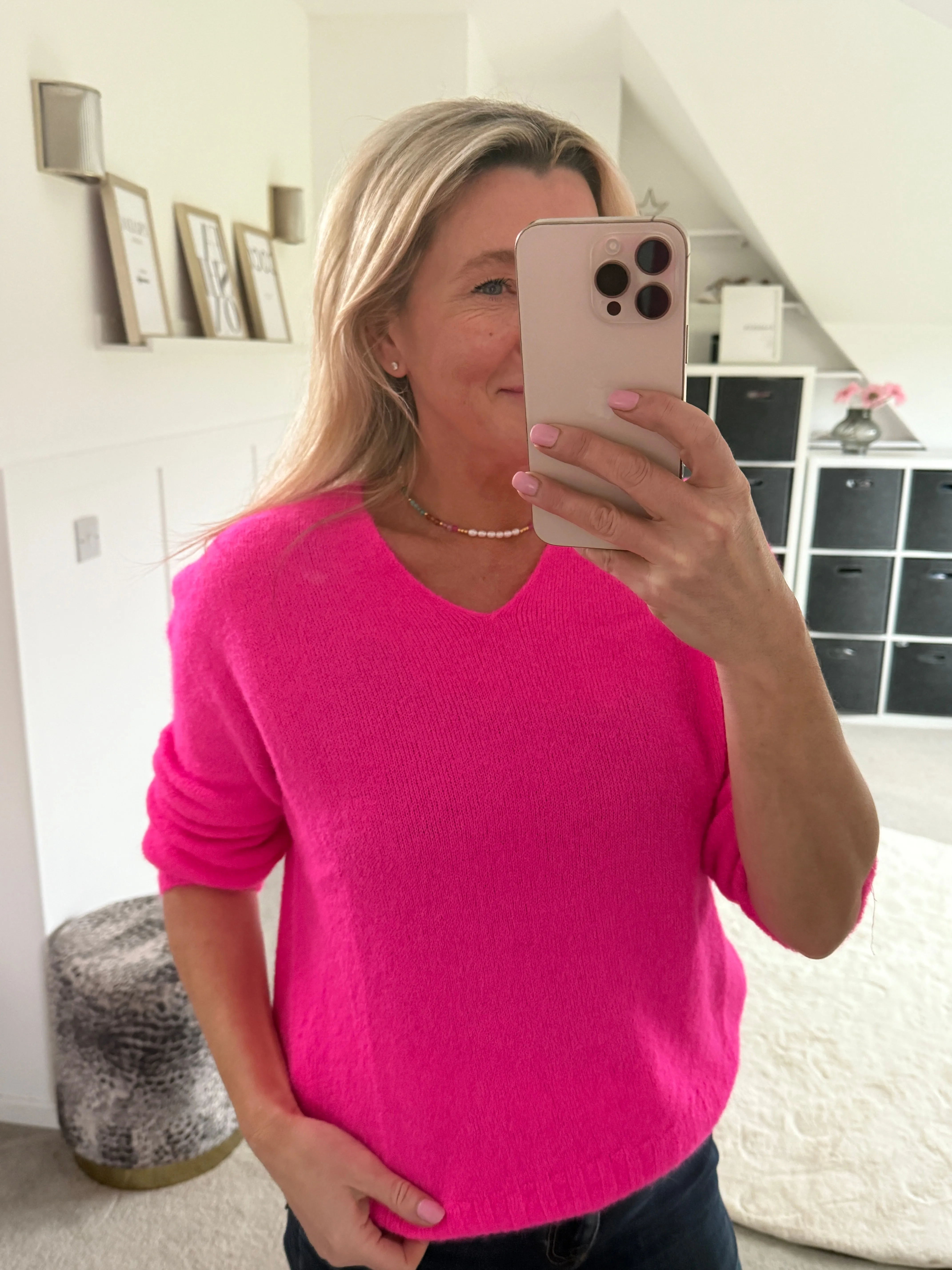 Cobalt V Neck Fluffy Jumper