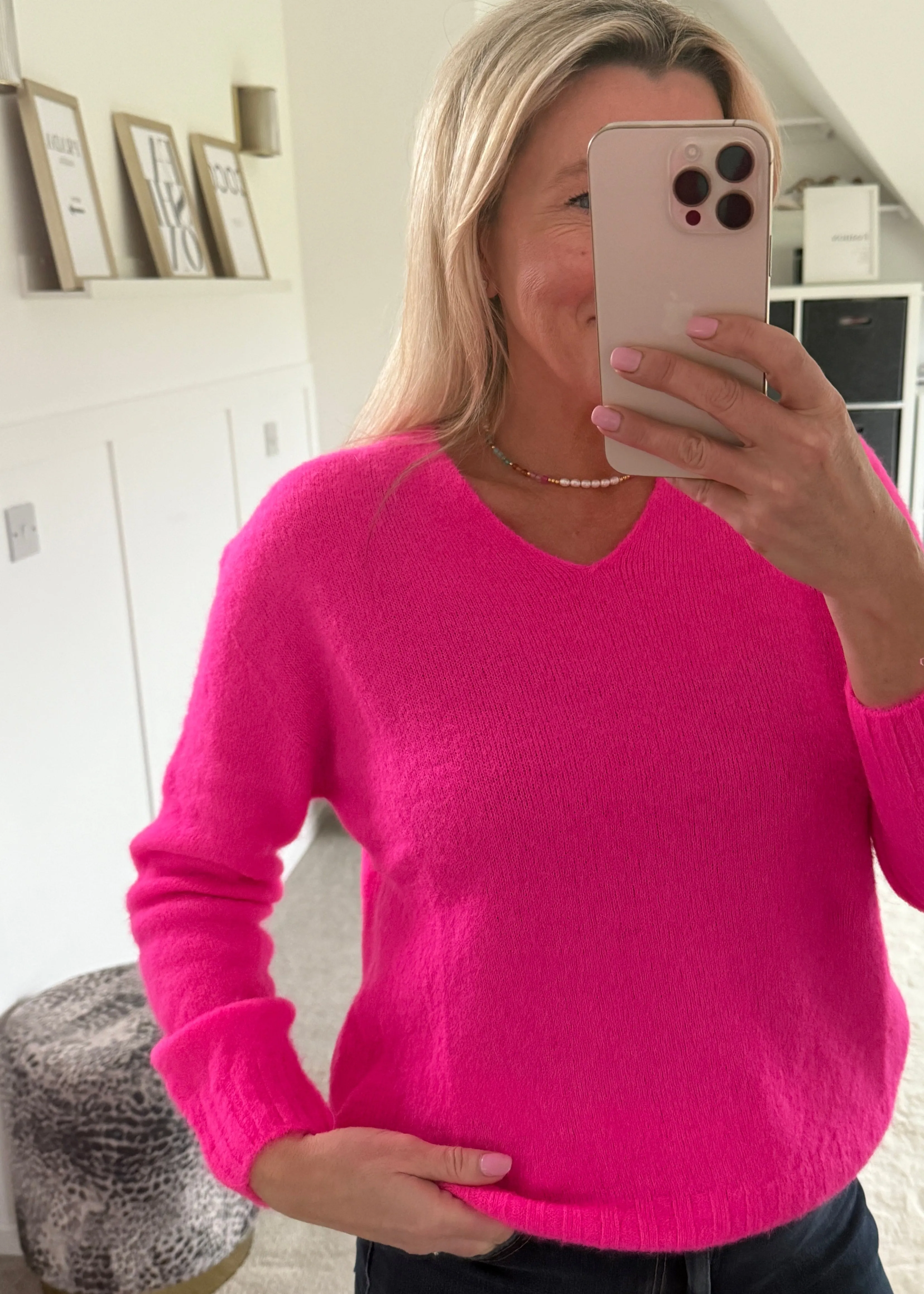 Cobalt V Neck Fluffy Jumper