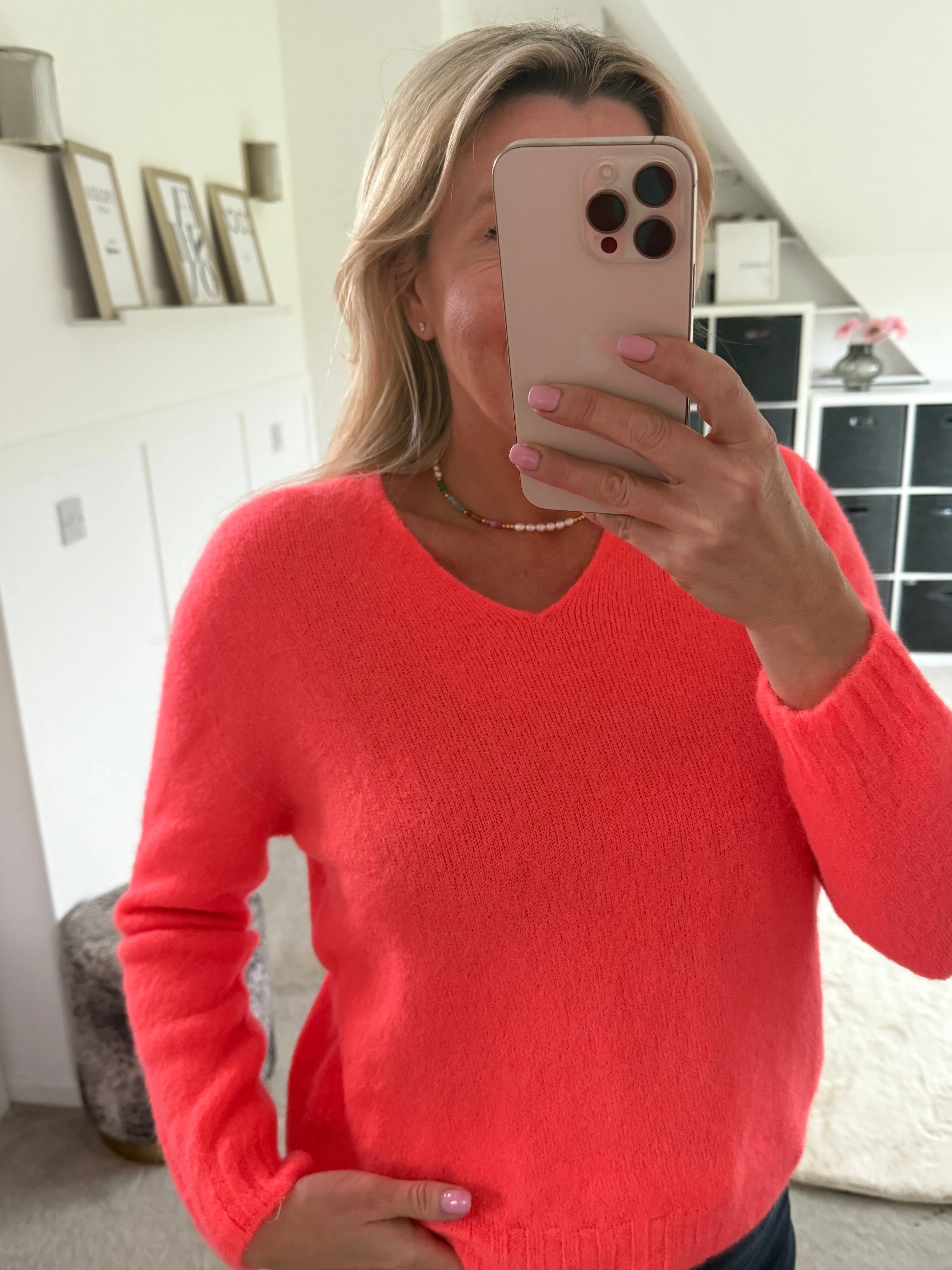 Cobalt V Neck Fluffy Jumper