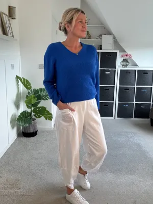 Cobalt V Neck Fluffy Jumper