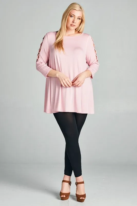 Criss-Cross Open Sleeve Jersey Top - Plus