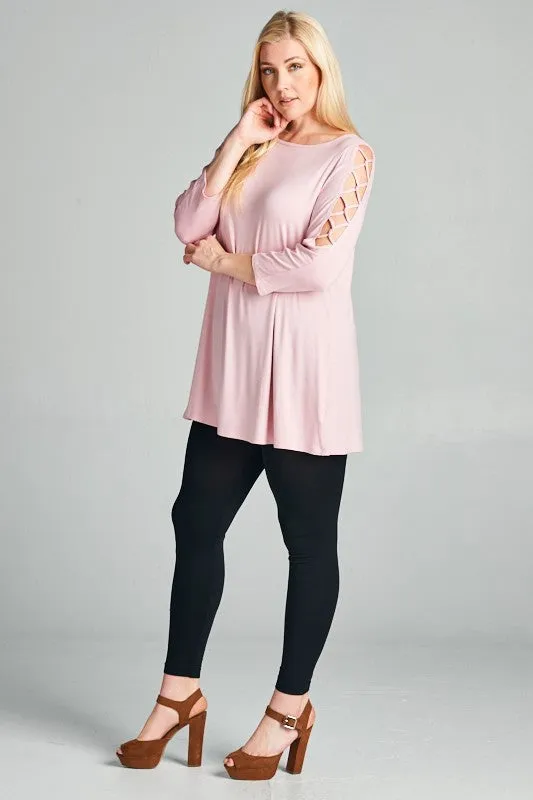 Criss-Cross Open Sleeve Jersey Top - Plus