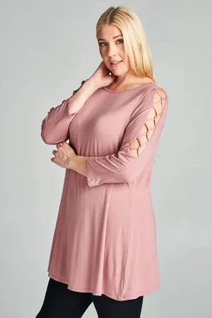 Criss-Cross Open Sleeve Jersey Top - Plus