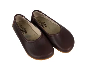 Dark Brown Kids Flat Ballet Wide Barefoot Shoes Smooth Leather Handmade Leather & Rubber Sole