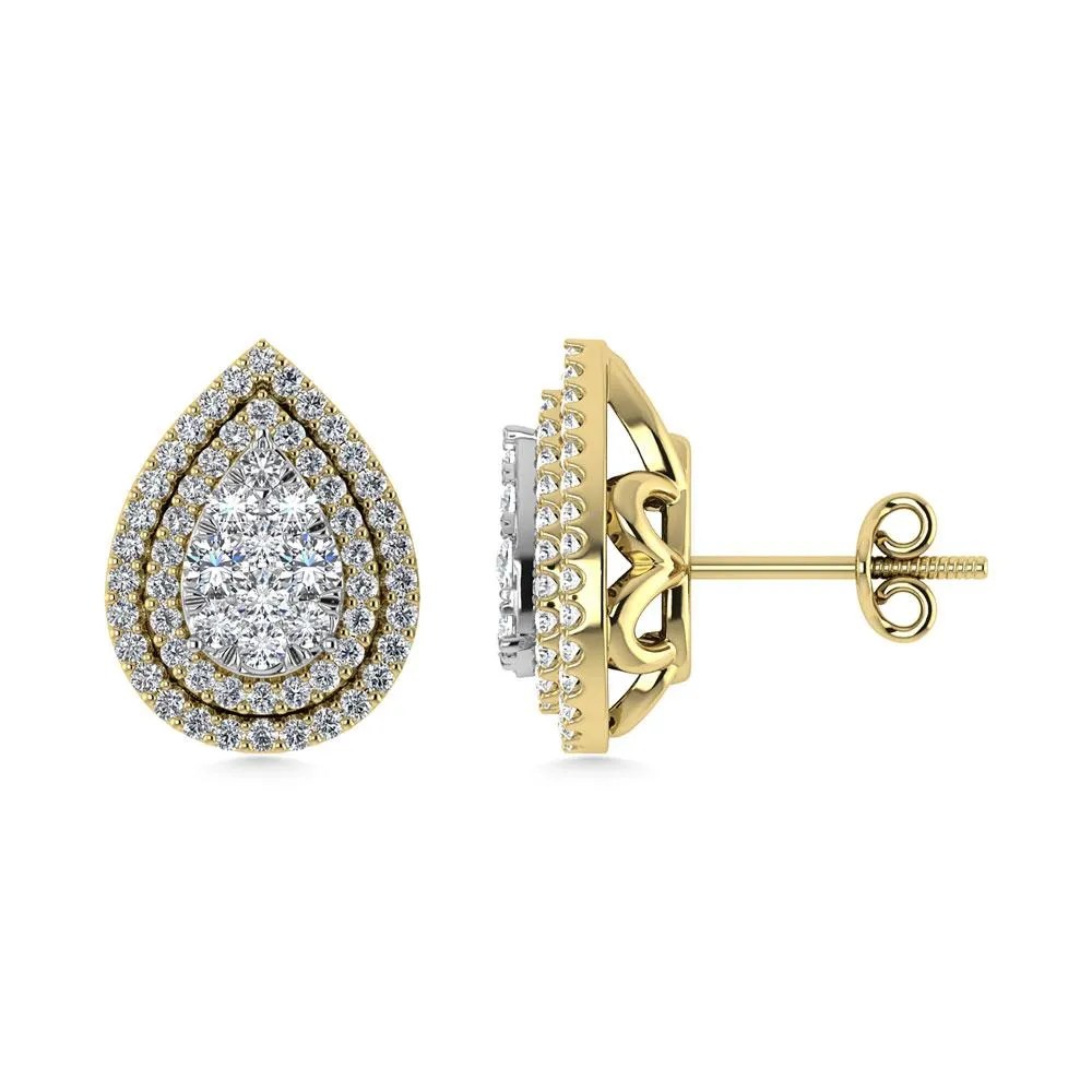Diamond Double Halo Stud Earrings - 0.88 Carats in 10KT Gold, Try at Home