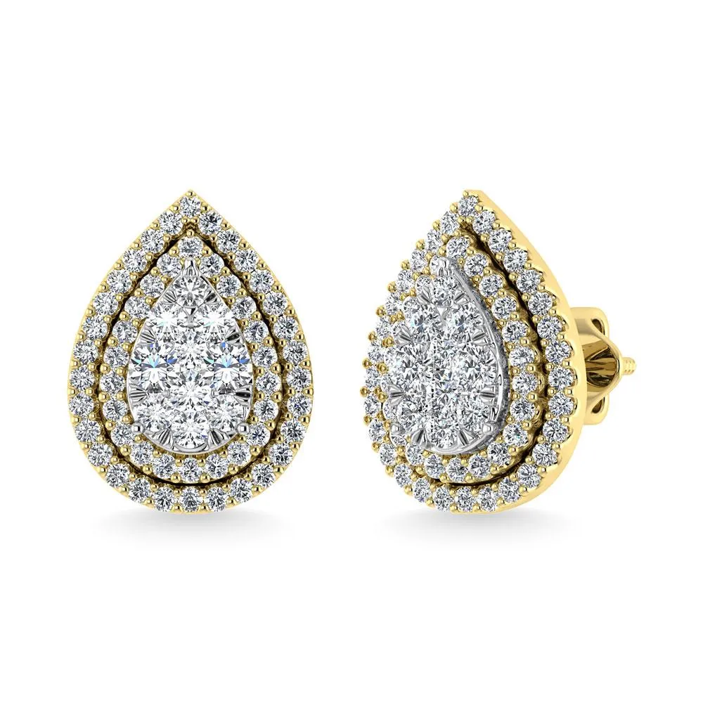 Diamond Double Halo Stud Earrings - 0.88 Carats in 10KT Gold, Try at Home
