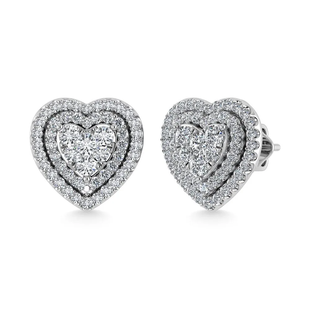 Diamond Double Halo Stud Earrings - 0.88 Carats in 10KT Gold, Try at Home