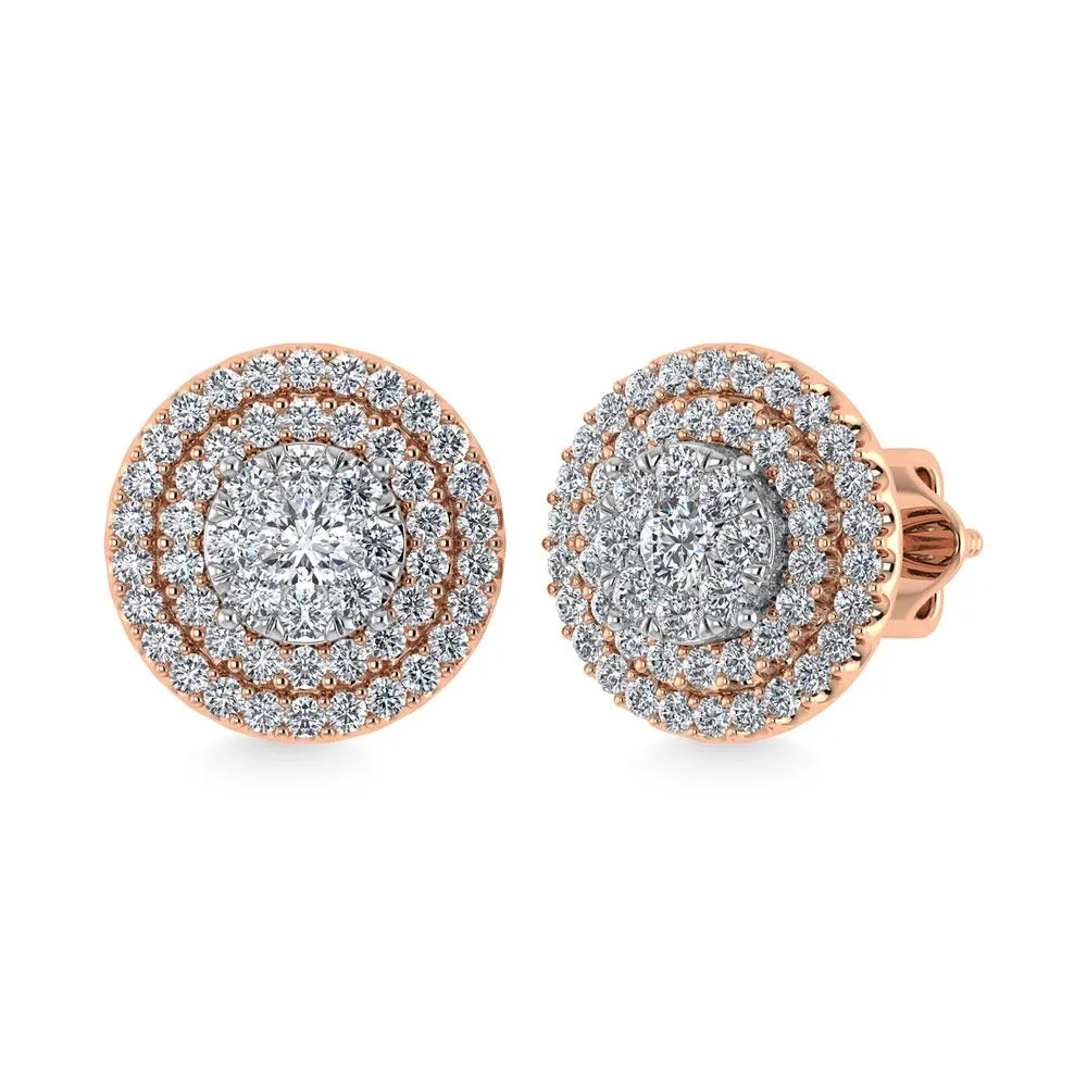 Diamond Double Halo Stud Earrings - 0.88 Carats in 10KT Gold, Try at Home
