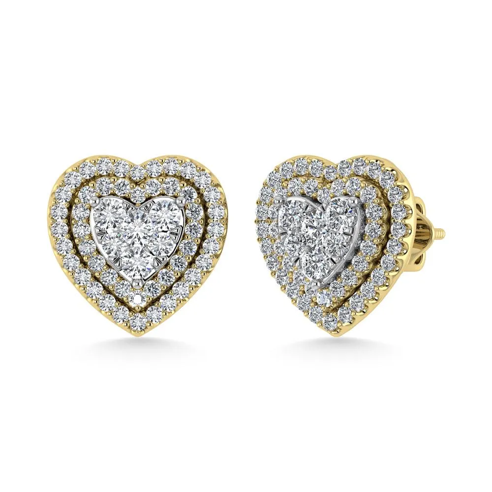 Diamond Double Halo Stud Earrings - 0.88 Carats in 10KT Gold, Try at Home