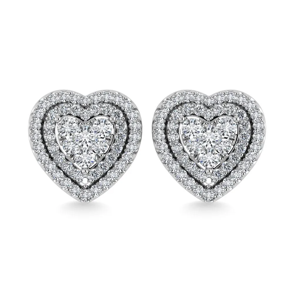 Diamond Double Halo Stud Earrings - 0.88 Carats in 10KT Gold, Try at Home