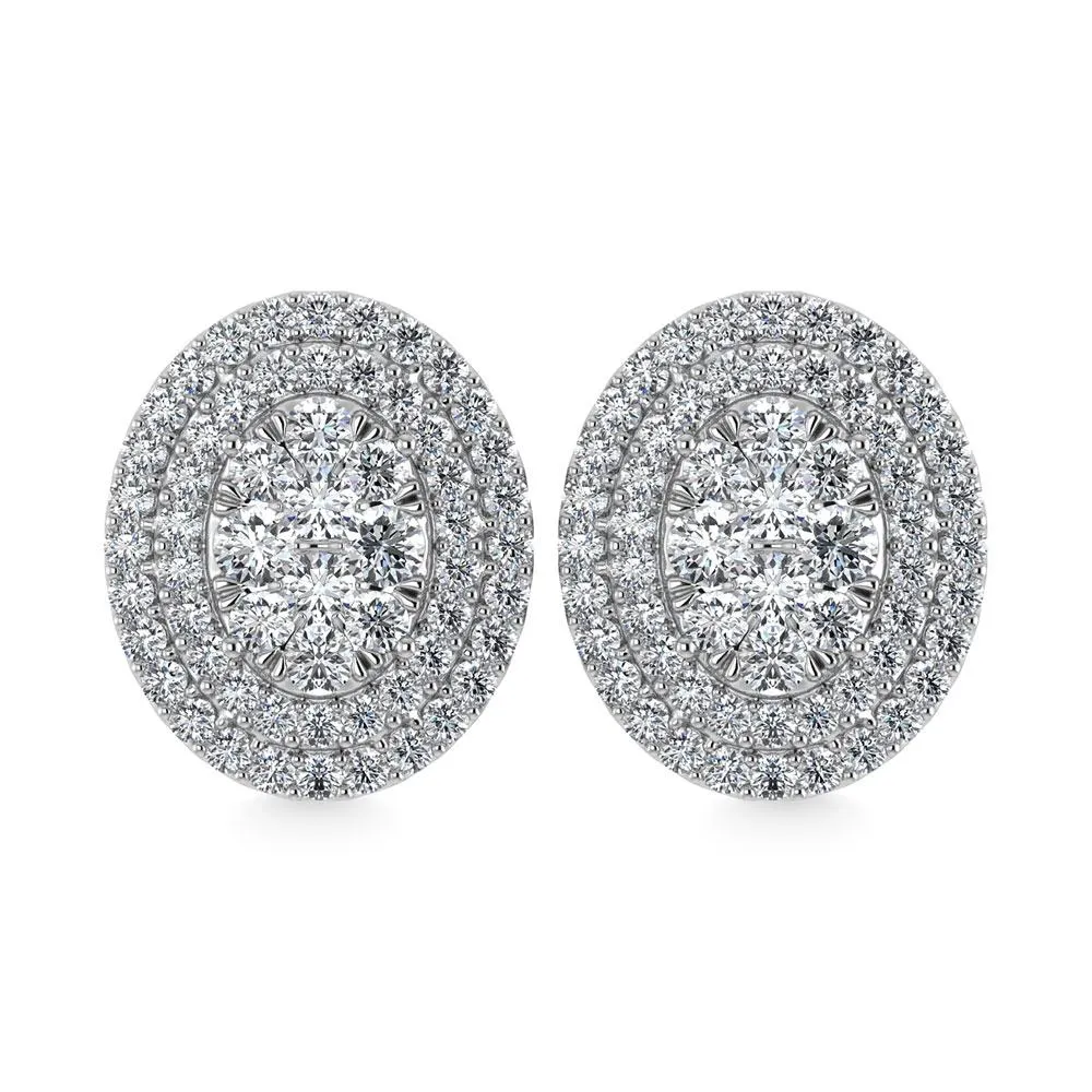 Diamond Double Halo Stud Earrings - 0.88 Carats in 10KT Gold, Try at Home