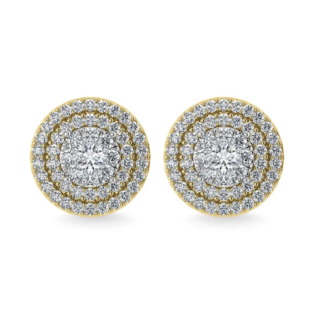 Diamond Double Halo Stud Earrings - 0.88 Carats in 10KT Gold, Try at Home
