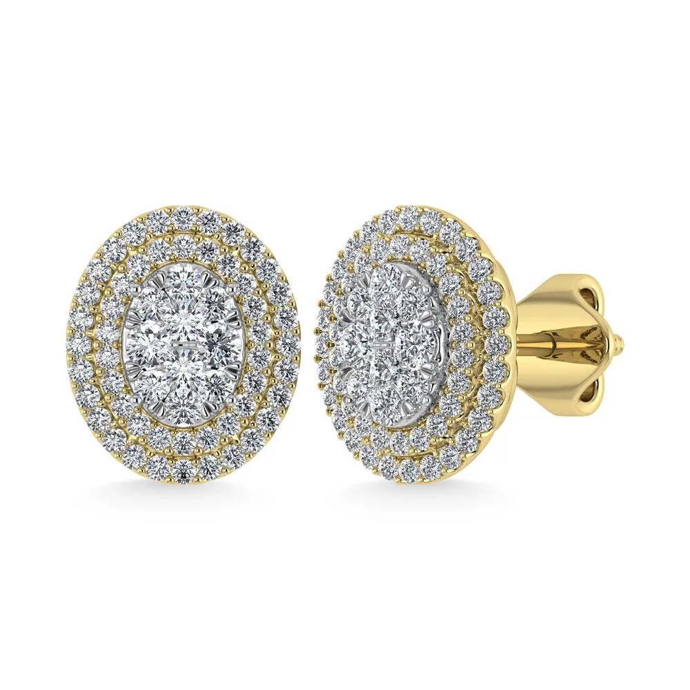 Diamond Double Halo Stud Earrings - 0.88 Carats in 10KT Gold, Try at Home