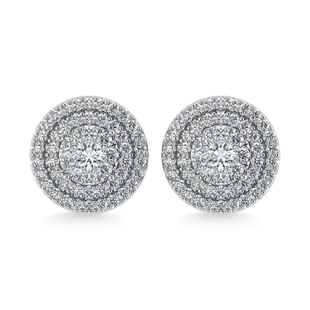 Diamond Double Halo Stud Earrings - 0.88 Carats in 10KT Gold, Try at Home