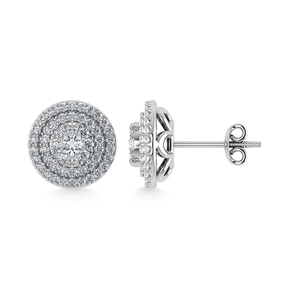 Diamond Double Halo Stud Earrings - 0.88 Carats in 10KT Gold, Try at Home