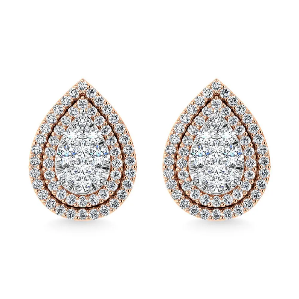 Diamond Double Halo Stud Earrings - 0.88 Carats in 10KT Gold, Try at Home