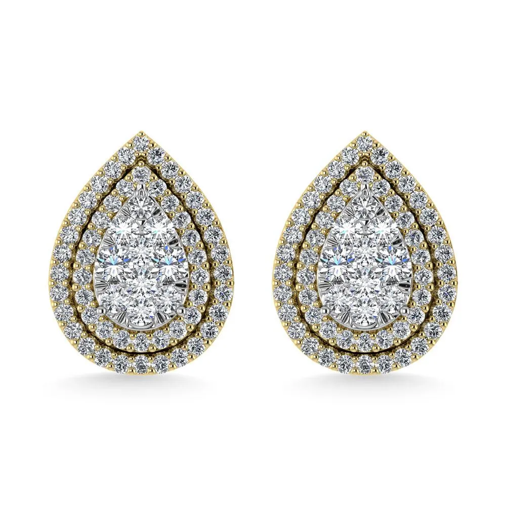 Diamond Double Halo Stud Earrings - 0.88 Carats in 10KT Gold, Try at Home