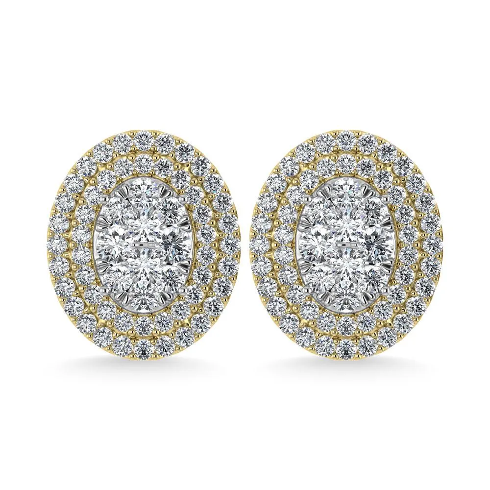 Diamond Double Halo Stud Earrings - 0.88 Carats in 10KT Gold, Try at Home
