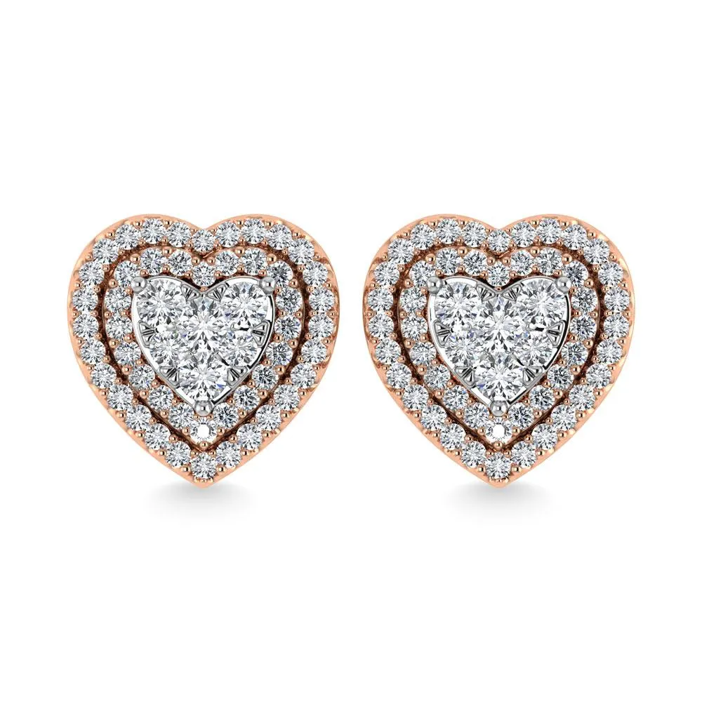 Diamond Double Halo Stud Earrings - 0.88 Carats in 10KT Gold, Try at Home