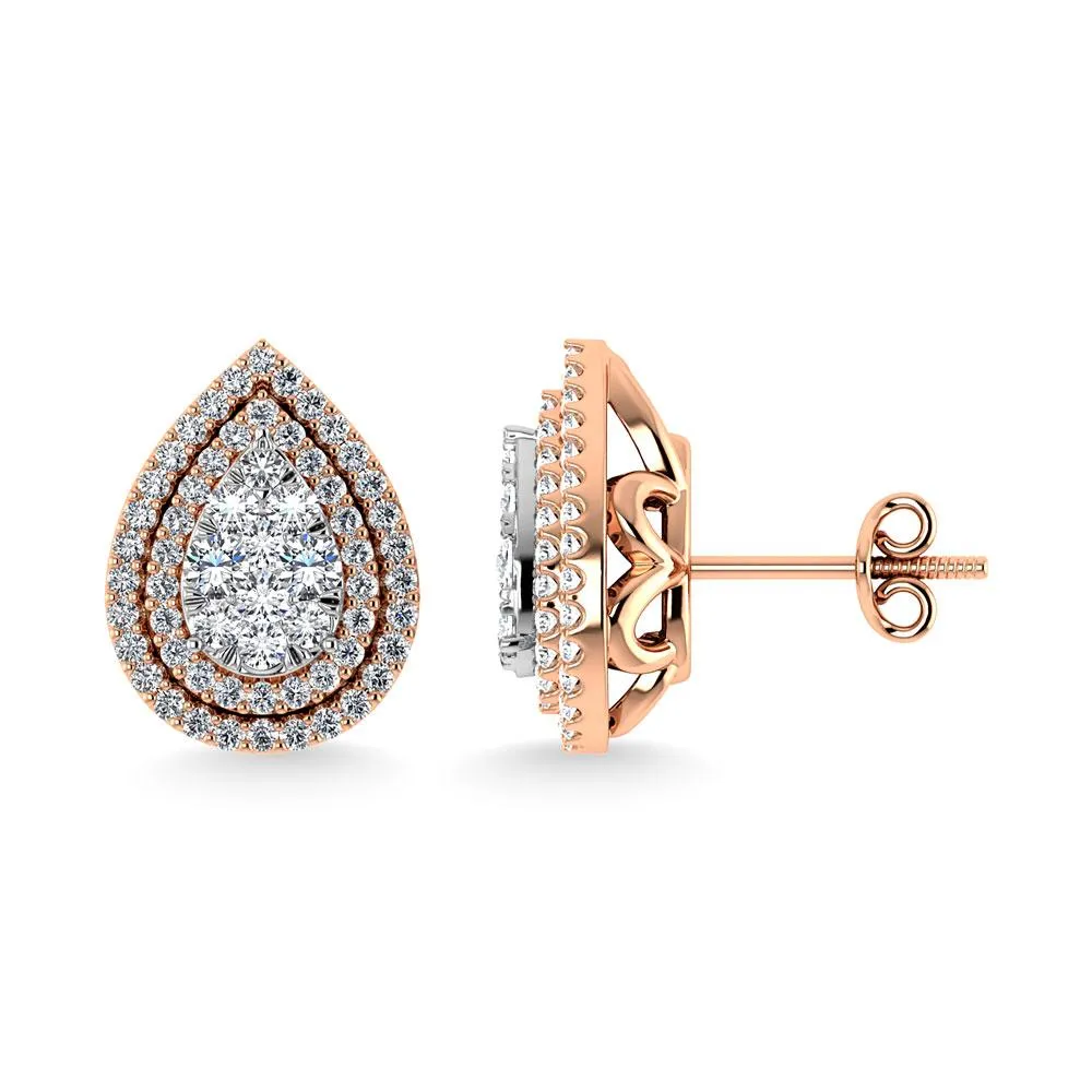 Diamond Double Halo Stud Earrings - 0.88 Carats in 10KT Gold, Try at Home