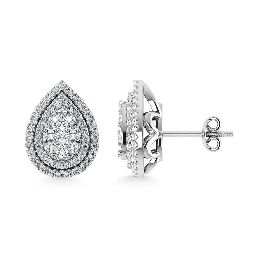 Diamond Double Halo Stud Earrings - 0.88 Carats in 10KT Gold, Try at Home